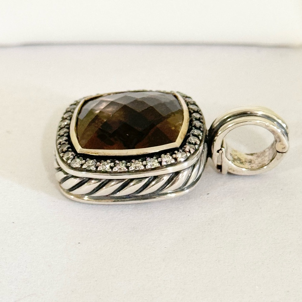 David Yurman Moonlight Ice Albion 14mm Smokey Topaz Diamond Pendant Enhancer - Picture 3 of 11